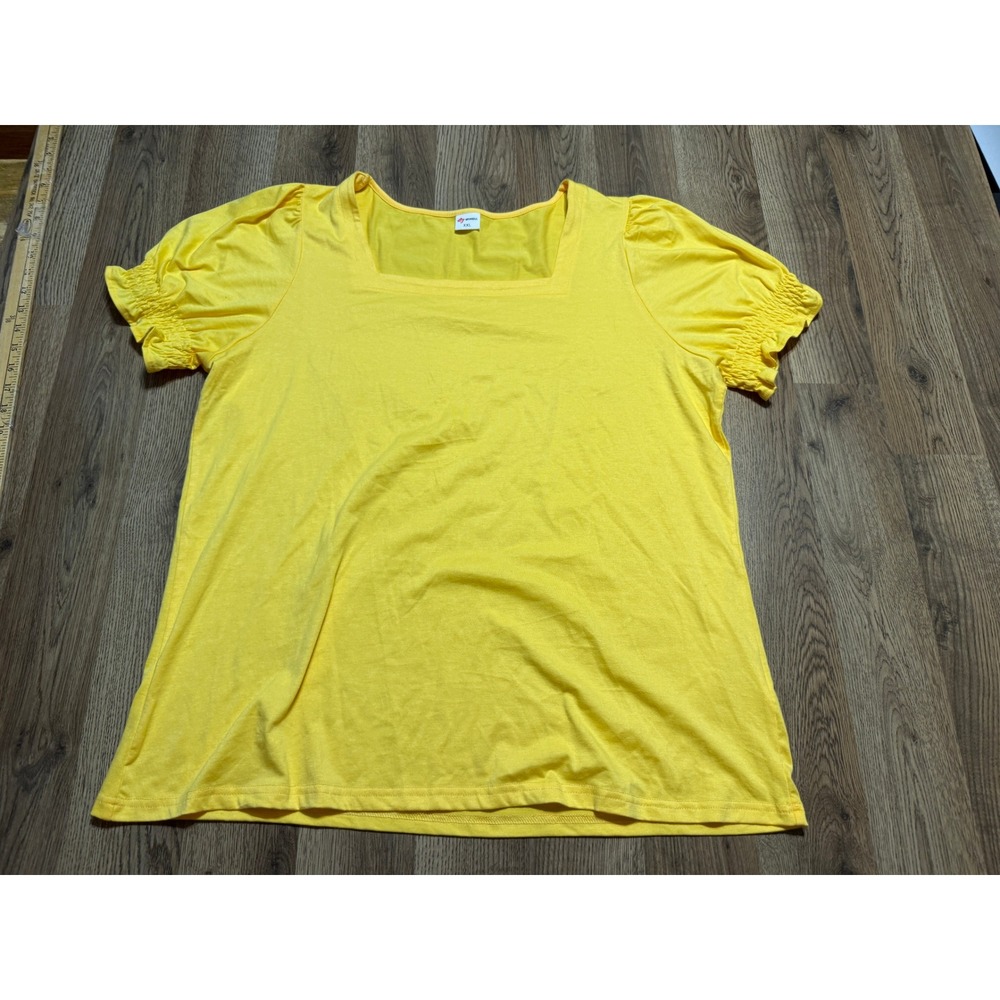 Wiholl Shirts Womens Size XXL Yellow Top Puff Sleeve Square Neck Casual